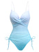 Light Blue 1940s Bow Spaghetti Strap One-Piece Swimsuit - vintage swimsuit, pin-up style