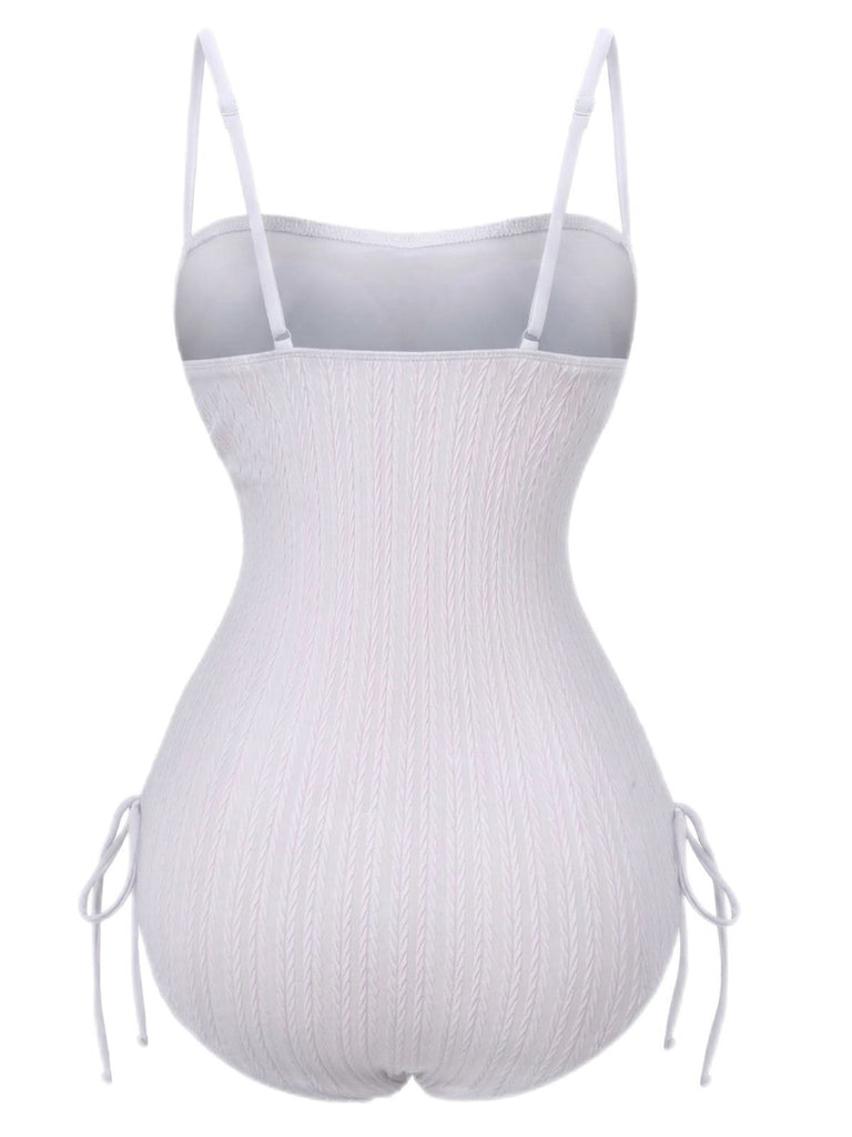 1940s Solid Ruched Spaghetti Strap One-Piece Swimsuit - vintage swimsuit, pin-up style