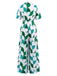 1940s V-Neck Contrast Print Belted Jumpsuit: 1940s detail work for the woman who notices
