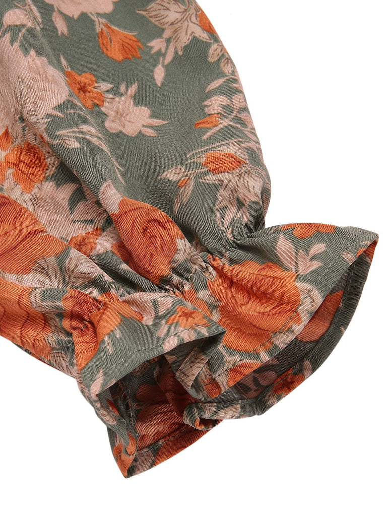 She slips into this 1940s V-Neck Floral Long-Sleeved Dress and suddenly it's a 1940s daydream