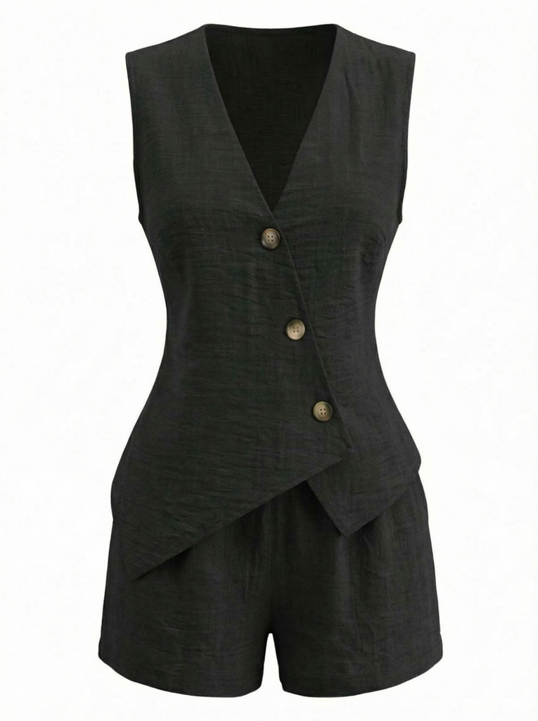 1940s V-Neck Lace-Up Vest & Shorts Set - vintage fashion, retro style