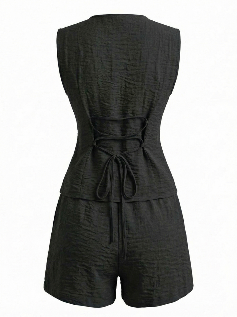 1940s V-Neck Lace-Up Vest & Shorts Set - vintage fashion, retro style