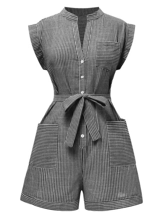1940s VNeck Pockets Belted Stripe | 1940s | vintage romper, retro jumpsuit