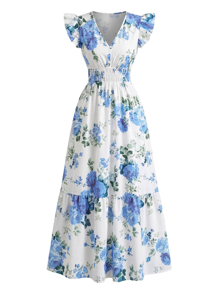 1940s Floral V Neck Ruffle Dress 4