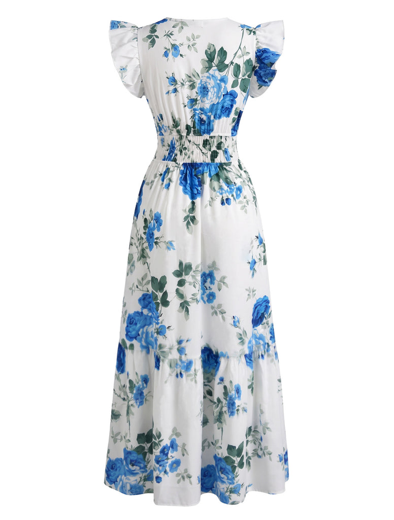 1940s Floral V Neck Ruffle Dress 5
