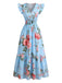 1940s Floral V Neck Ruffle Dress