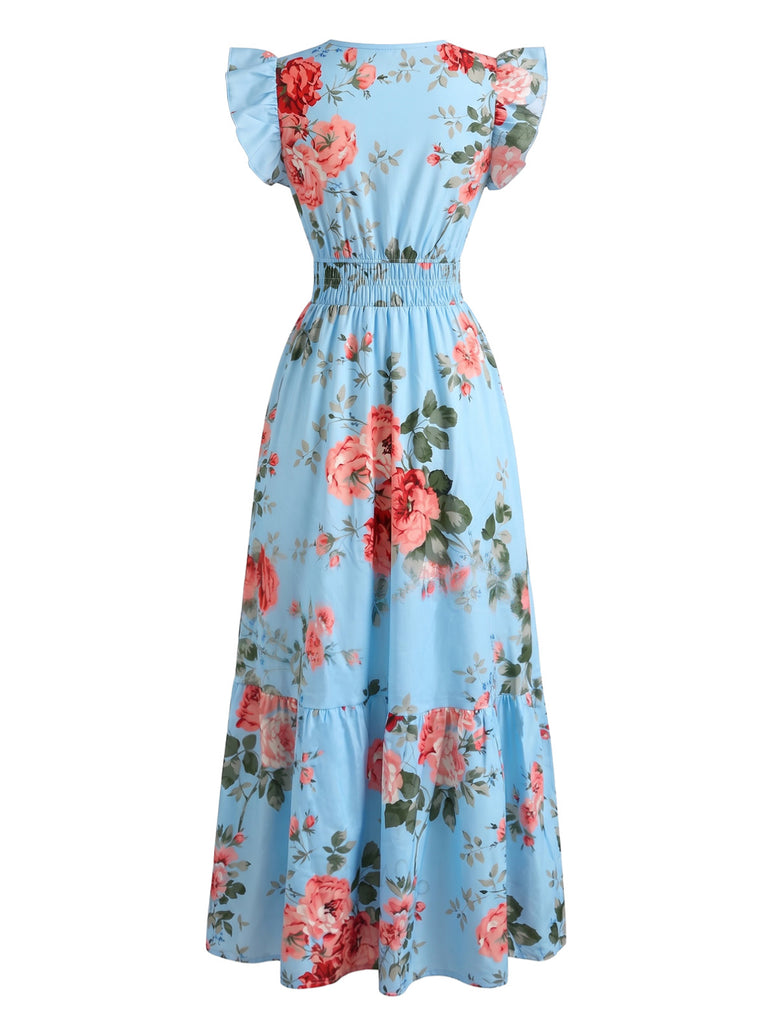 1940s Floral V Neck Ruffle Dress 2