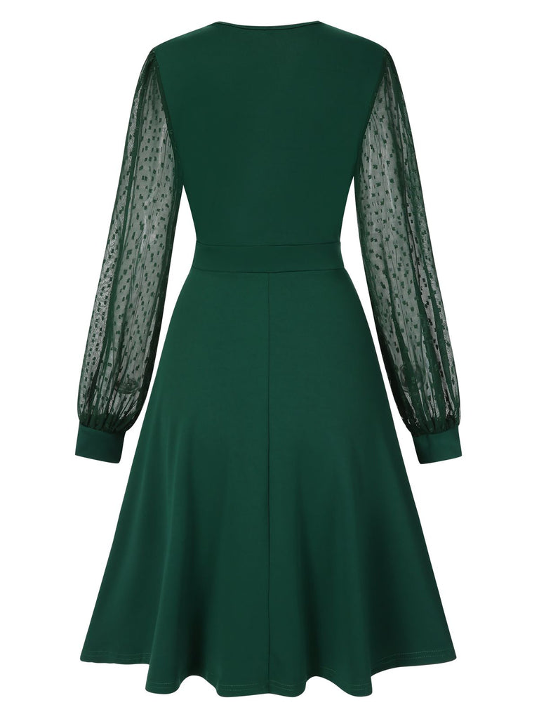 1940s V-Neck Solid Polka Dots Patchwork Dress, vintage dress, retro fashion - perfect for women who love vintage and retro fashion
