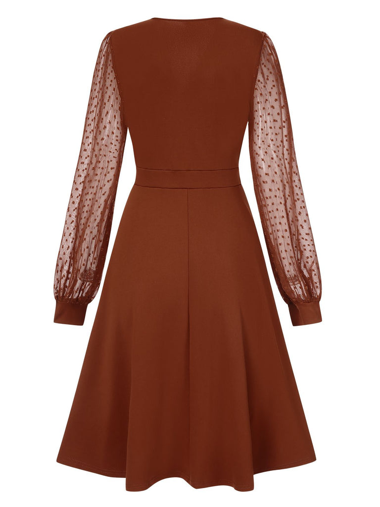 1940s V-Neck Solid Polka Dots Patchwork Dress, vintage dress, retro fashion - perfect for women who love vintage and retro fashion