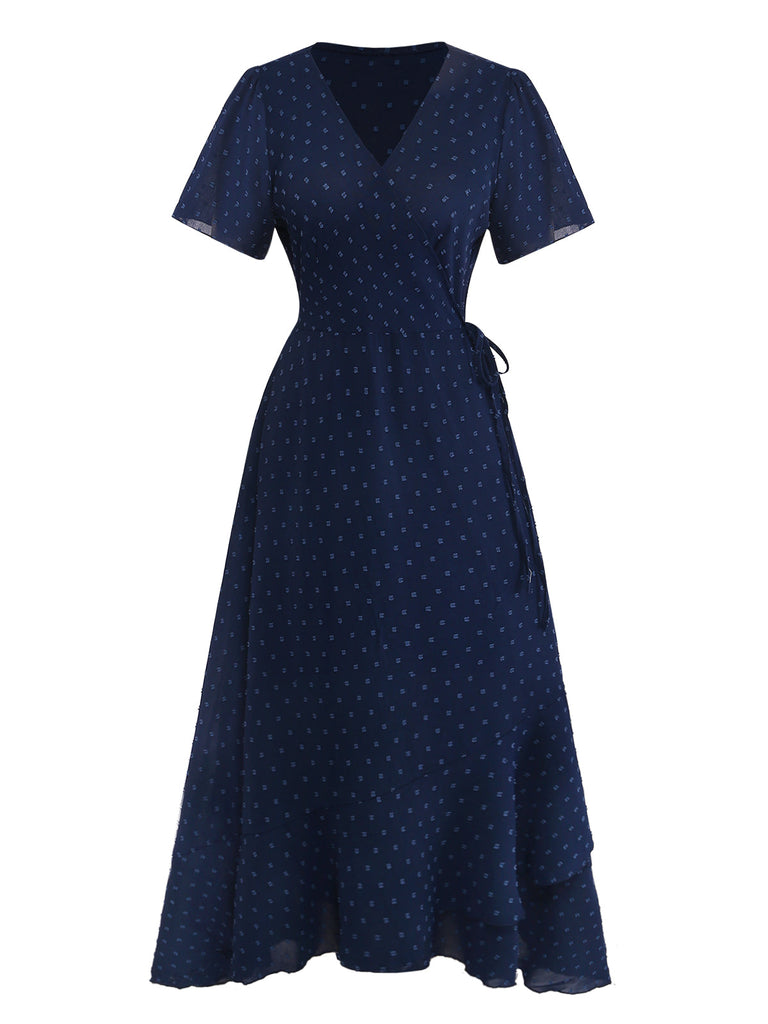 Women's V-Neck Textured Ruffle Hem Wrap Maxi Dress