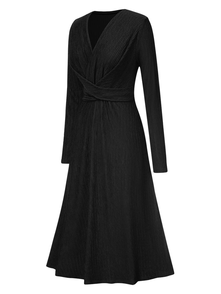 1940s V-Neck Wrap Waist A-Line Midi Dress: where 1940s romance meets her modern spirit