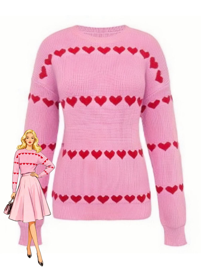 1940s Valentine's Day Heart Knitted Sweater - vintage fashion, retro style