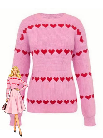 1940s Valentine's Day Heart Knitted Sweater - vintage fashion, retro style