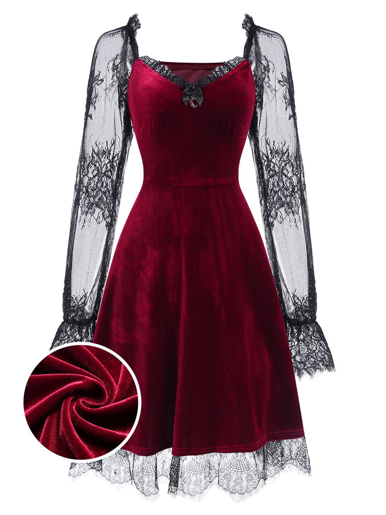 1940s Velvet Lace Flared Patchwork Dress | Retro Stage