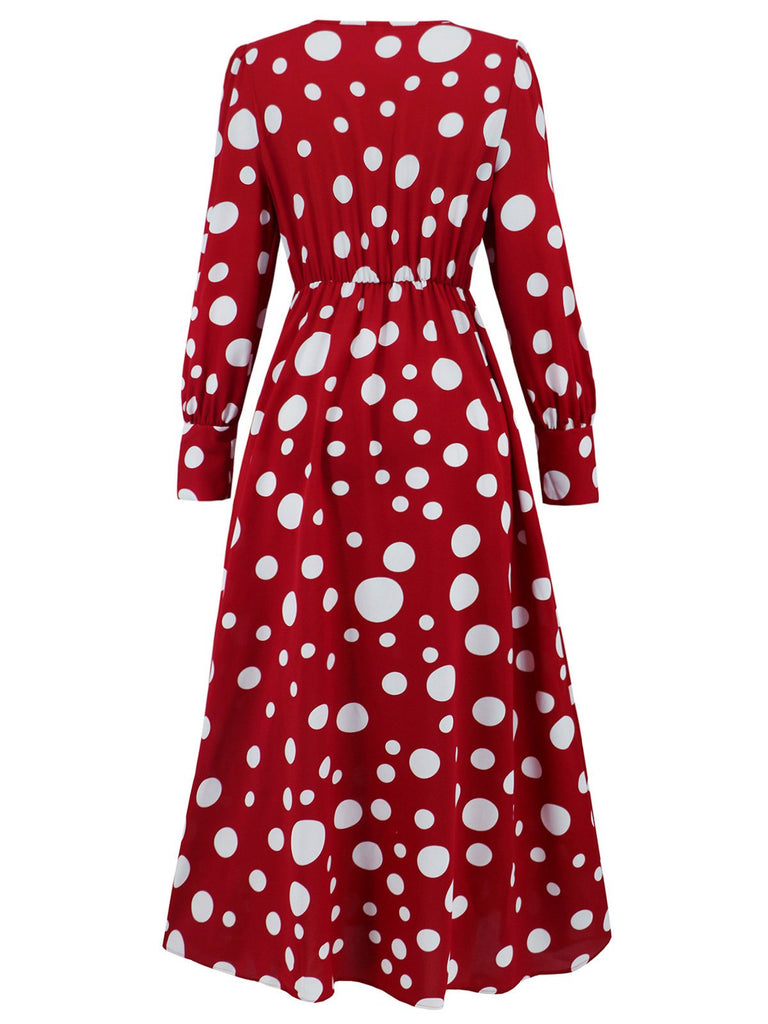 1940s Vintage Polka Dots Long Sleeve Slit Dress: where 1940s romance meets her modern spirit