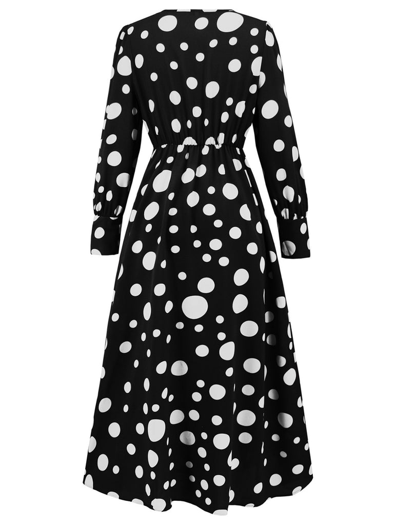 1940s Vintage Polka Dots Long Sleeve Slit Dress — the kind of 1940s dress that makes strangers smile