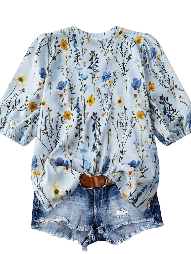 Plus Size 1940s Floral V Neck Vintage Top 6