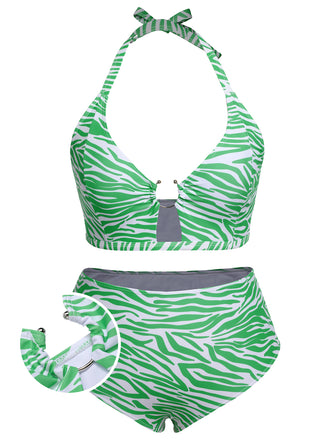 [Plus Size] 1940s Zebra Print Cutout Halter Swimsuit, vintage swimsuit, pin-up swimwear - perfect for women who love vintage and retro fashion
