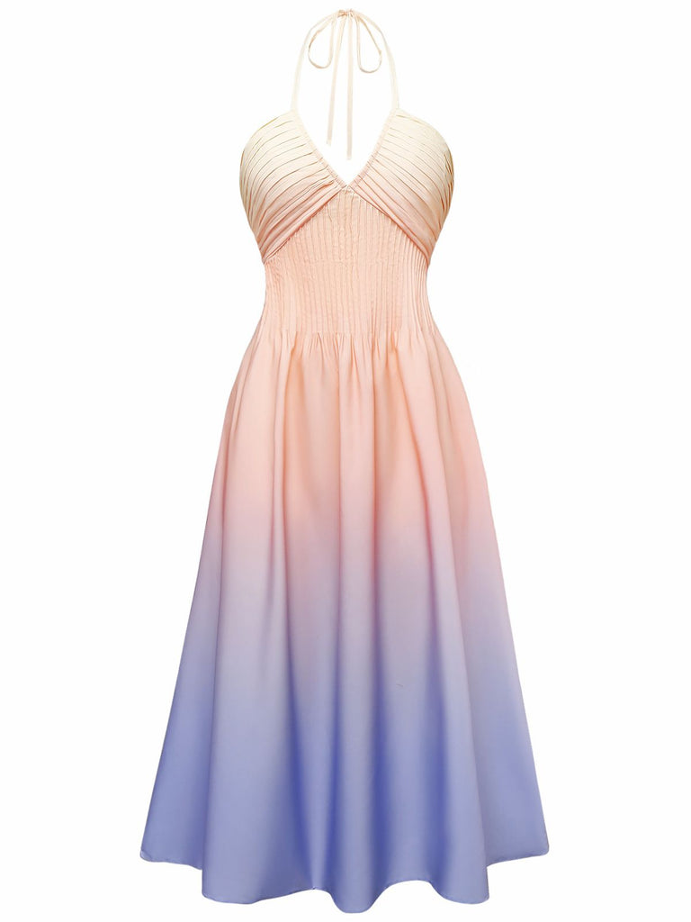 [Pre-Sale] 1940s Ombre Deep V-Neck Halter Dress