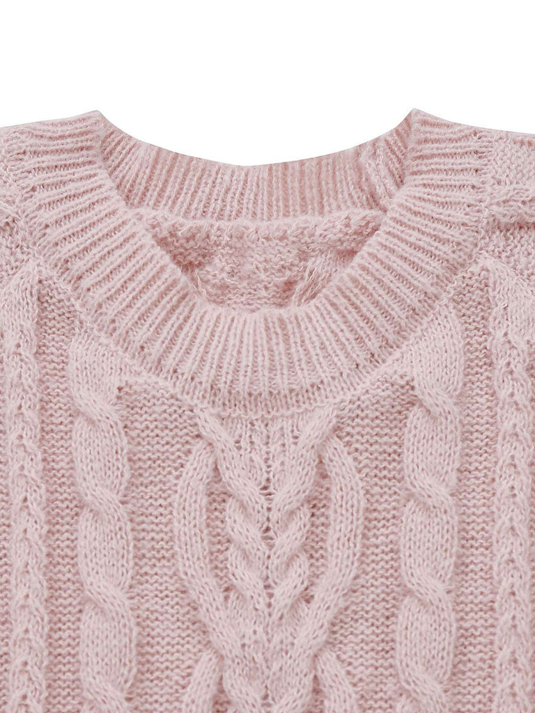 Women's Cable Knitted Pleated Hem Sweater Dress Pink for Daily Casual Women's Cable Knitted Pleated Hem Sweater Dress Pink for Daily Casual