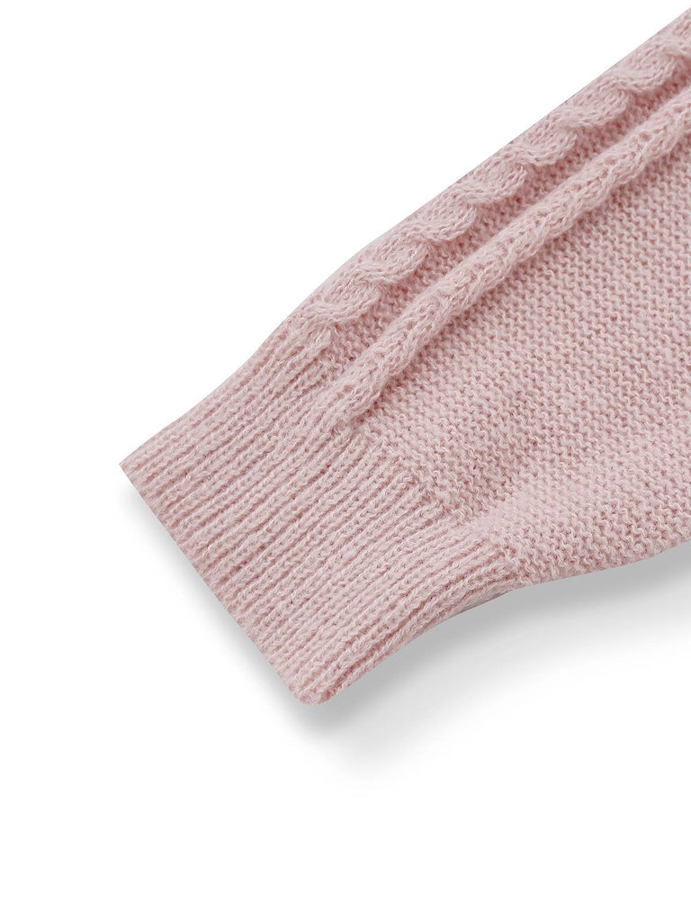 1940s Solid Cable Knit Pleated Hem Sweater Dress