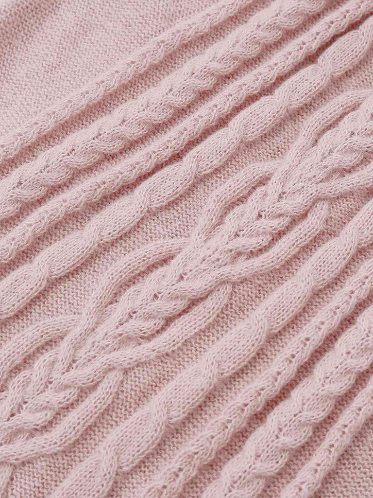 1940s Solid Cable Knit Pleated Hem Sweater Dress