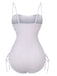White ribbed bodysuit with thin straps on a white background