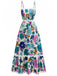 1940s Floral Ruffle Trim Spaghetti Strap Dress - vintage dress, retro fashion
