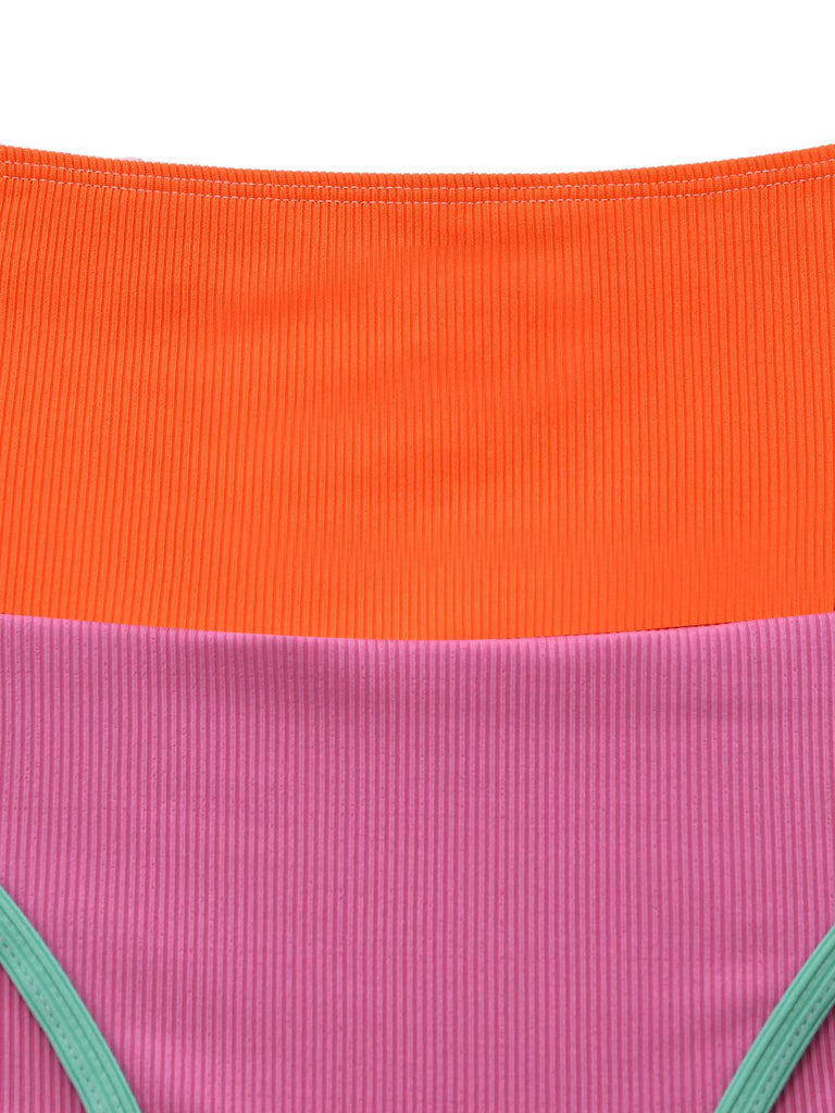 1940s Color-Block Halter High-Waisted Bikini Set