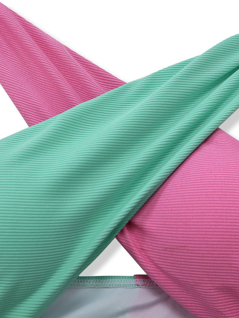 Close-up of pink and green ribbed fabric