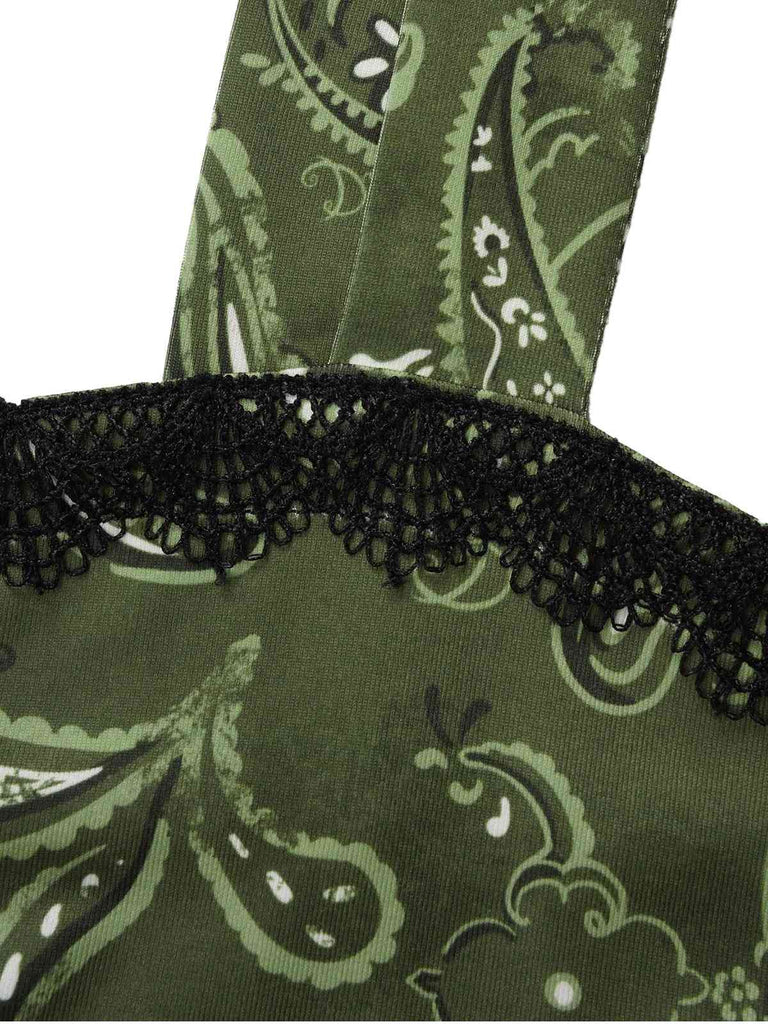 Green 1950s Paisley Lace Patchwork Swing Dress