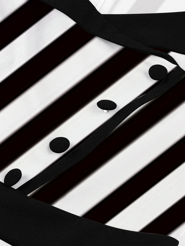 1950S Lapel Black & White Stripes Dress — the kind of 1950s dress that makes strangers smile