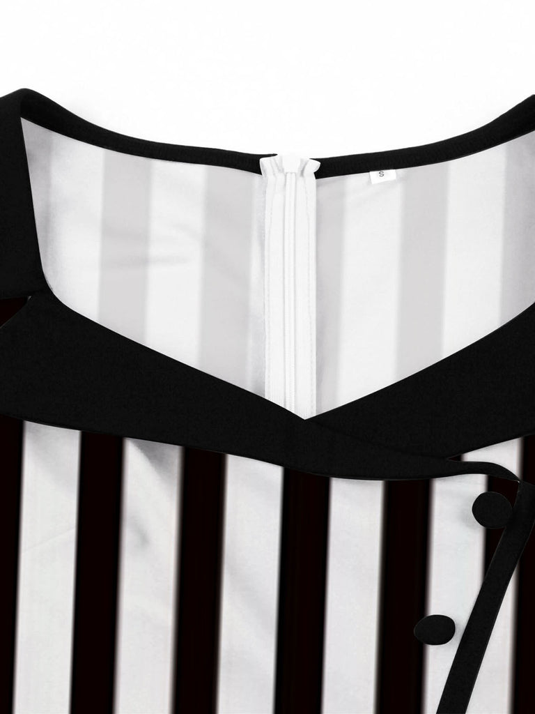 1950S Lapel Black & White Stripes Dress — a 1950s silhouette that turns sidewalks into runways