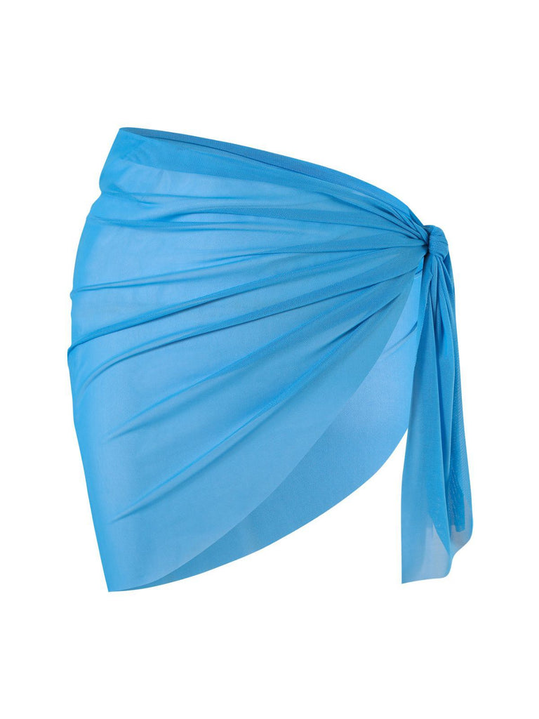 2PCS Blue 1950s Solid Starfish Bandeau Bikini Set & Cover Up - vintage fashion, retro style