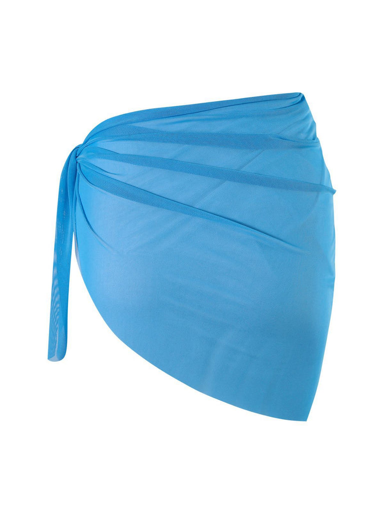 2PCS Blue 1950s Solid Starfish Bandeau Bikini Set & Cover Up - vintage fashion, retro style