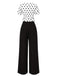 2PCS 1950s Deep V-Neck Polka Dots Top & Straight-Leg Pants - vintage fashion, retro style