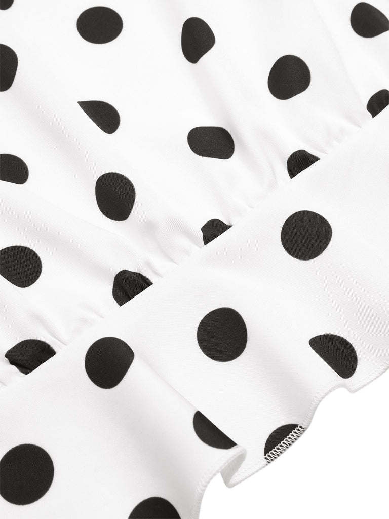 2PCS 1950s Deep V-Neck Polka Dots Top & Straight-Leg Pants - vintage fashion, retro style