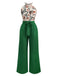 2PCS Green 1950s Tropical Plants Halter Top & Textured Pants - vintage fashion, retro style, elegant red