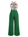 2PCS Green 1950s Tropical Plants Halter Top & Textured Pants - vintage fashion, retro style, elegant red