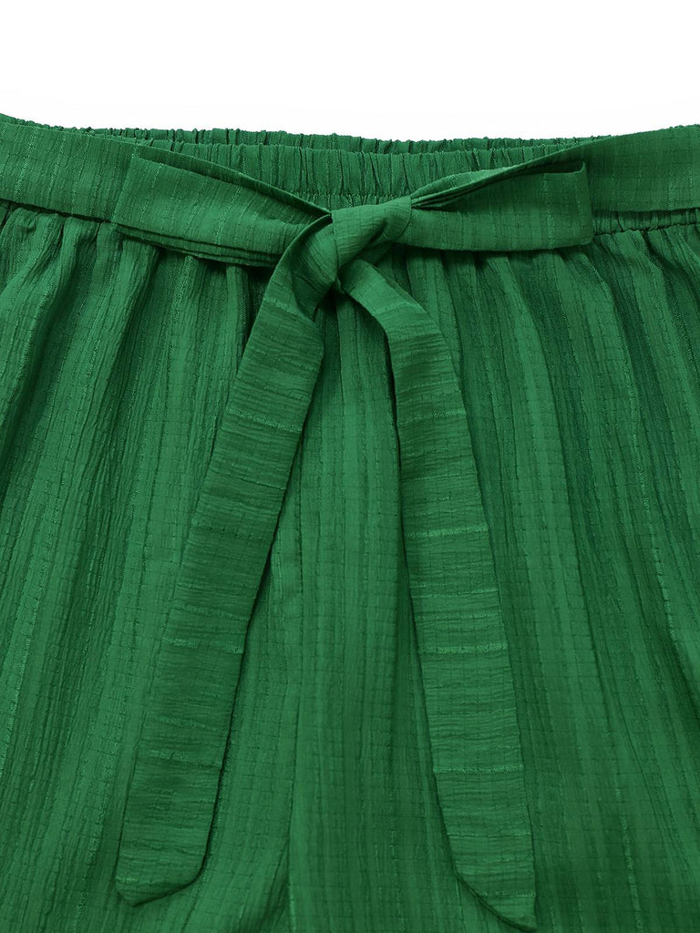 2PCS Green 1950s Tropical Plants Halter Top & Textured Pants - vintage fashion, retro style, elegant red