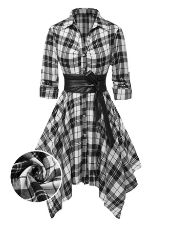 1950s 3/4 Sleeve Plaid Belt Dress: timeless style reimagined