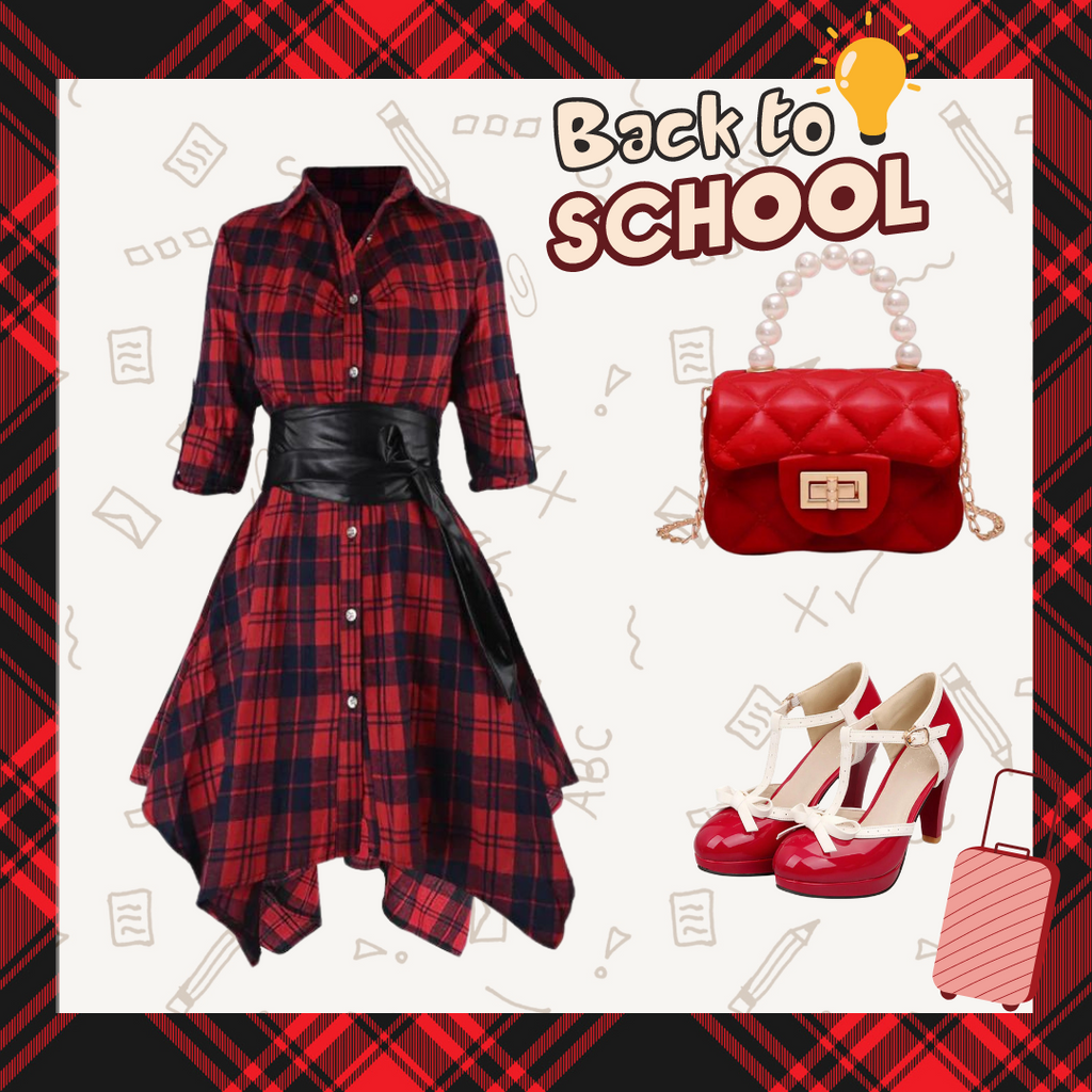 She slips into this 1950s 3/4 Sleeve Plaid Belt Dress and suddenly it's a 1950s daydream
