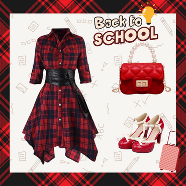 She slips into this 1950s 3/4 Sleeve Plaid Belt Dress and suddenly it's a 1950s daydream