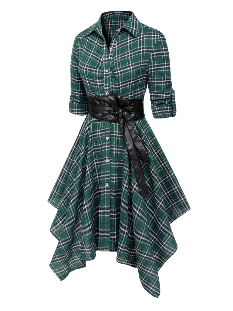 1950s 3/4 Sleeve Plaid Belt Dress: timeless style reimagined