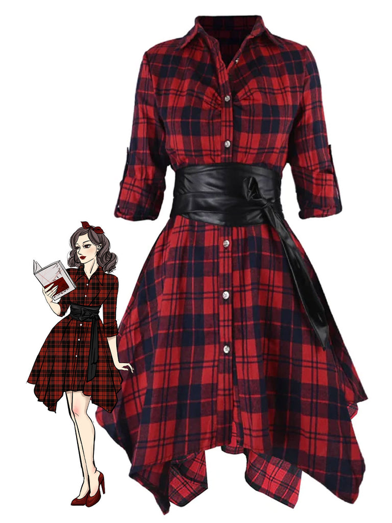1950s 3/4 Sleeve Plaid Belt Dress 1950s 3/4 Sleeve Plaid Belt Dress
