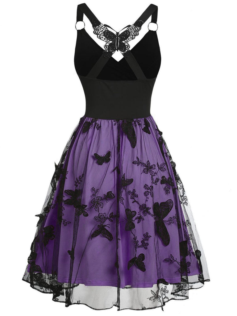 1950s 3D Butterfly Embroidered Patchwork Dress - vintage dress, retro fashion, rockabilly