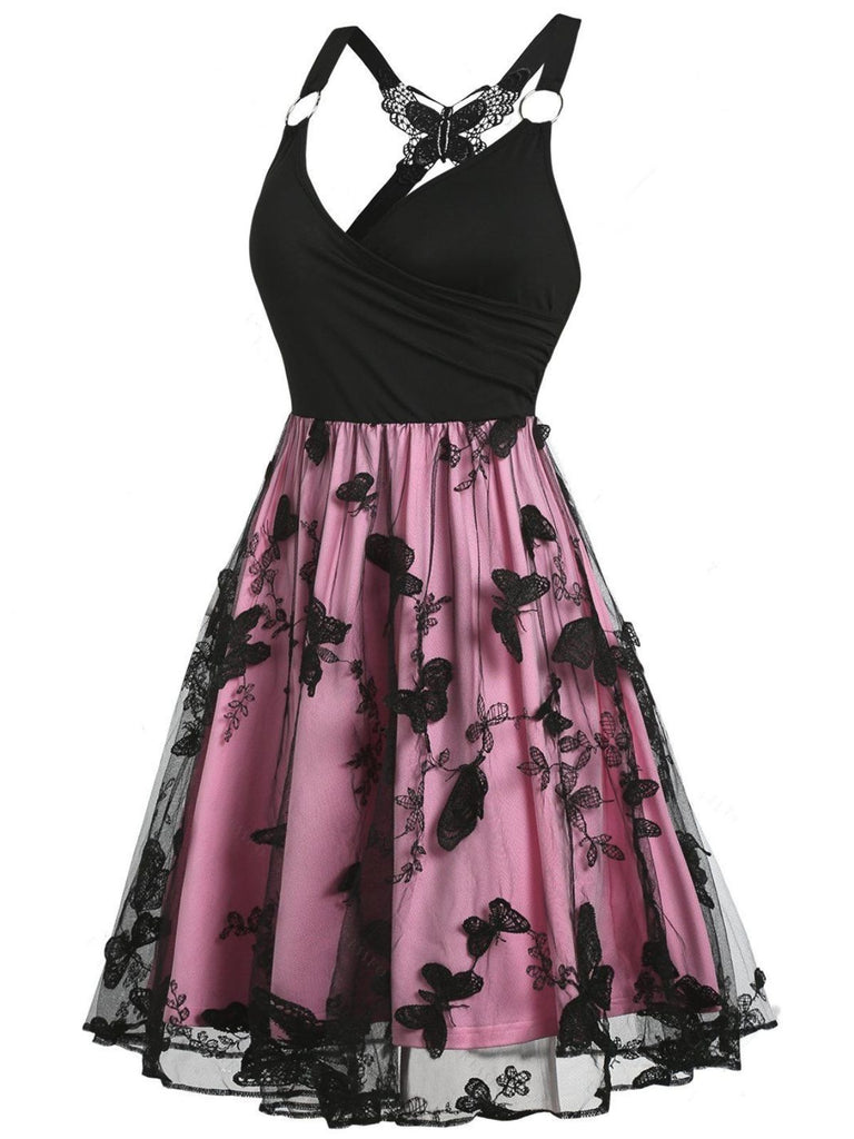 1950s 3D Butterfly Embroidered Patchwork Dress - vintage dress, retro fashion, rockabilly