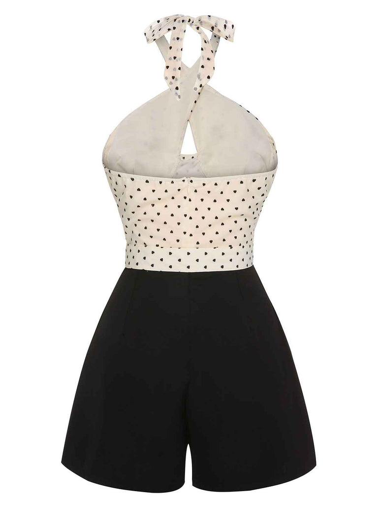 Beige 1950s 3D Heart Halter Patchwork Romper — vintage elegance for the modern woman
