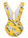 1950s All-Over Print Ruffled Belt One-Piece Swimsuit, vintage swimsuit, pin-up swimwear - perfect for women who love vintage and retro fashion