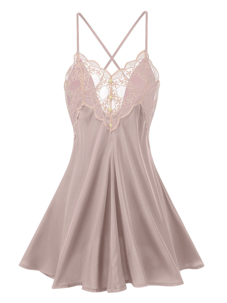 1950s Back Straps Lace Satin Nightdress — a 1950s silhouette that turns sidewalks into runways